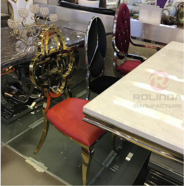 White European Mercedes Benz pattern backrest cushion, gold stainless steel bracket Chair