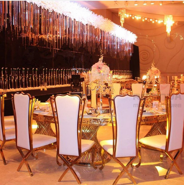 Banquet Chair Cover Stainless Steel High Back Outdoor Hotel Event Wedding Gold Label Metal Modern