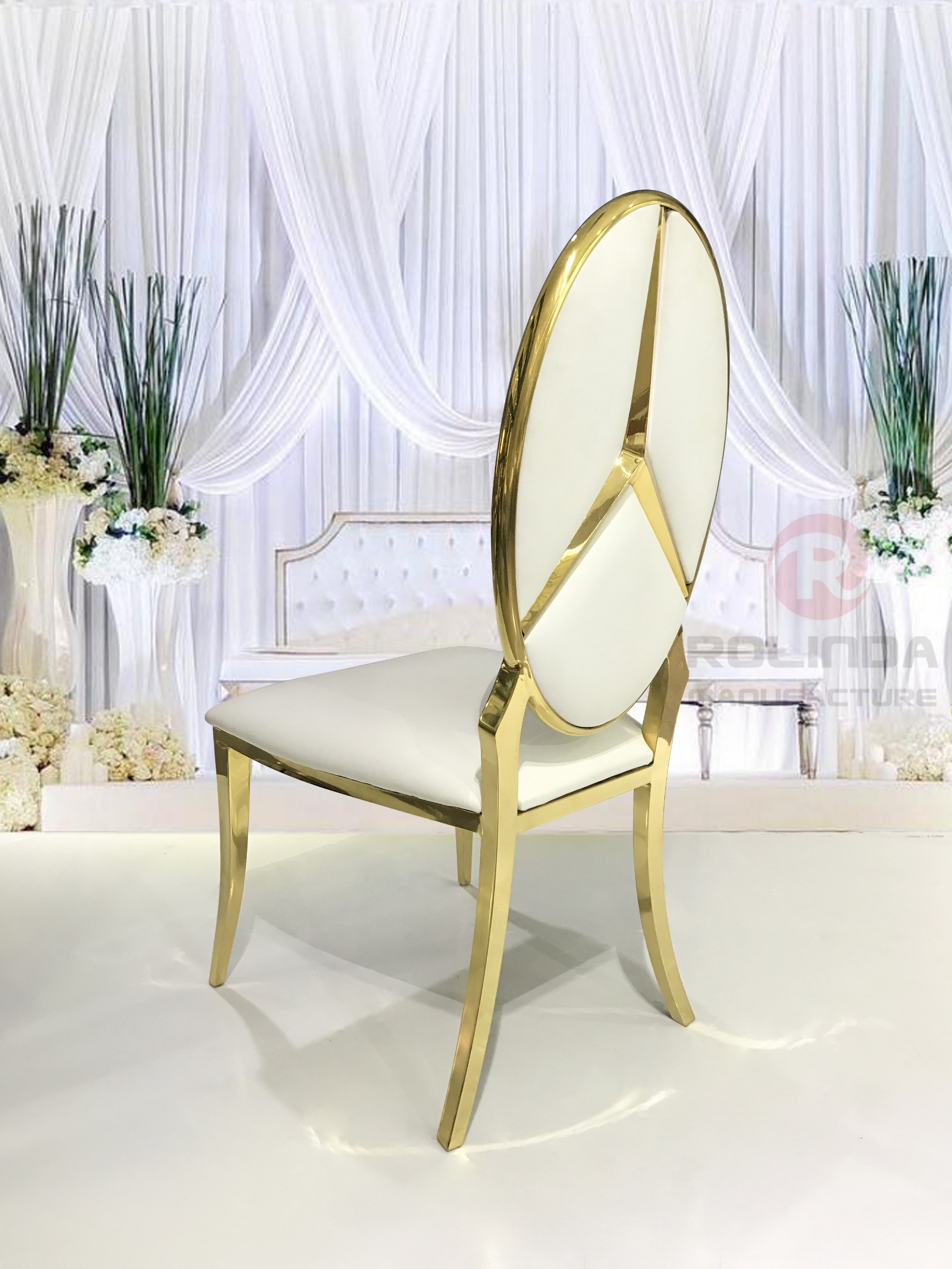 White European Mercedes Benz pattern backrest cushion, gold stainless steel bracket Chair