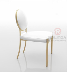 White circular backrest European style Low height white leather gold stainless steel wedding banquet chair