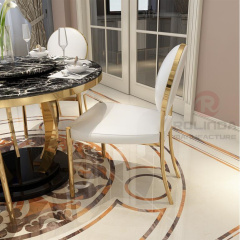 White circular backrest European style Low height white leather gold stainless steel wedding banquet chair