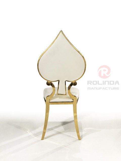 White Spade shaped backrest new white leather gold stainless steel wedding banquet chair