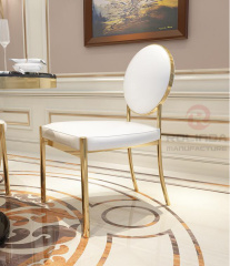 White circular backrest European style Low height white leather gold stainless steel wedding banquet chair