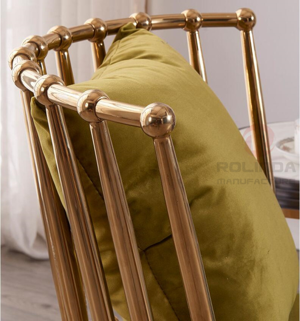 Nordic style bamboo shaped backrest gold stainless steel green Leatherbanquet hall chair