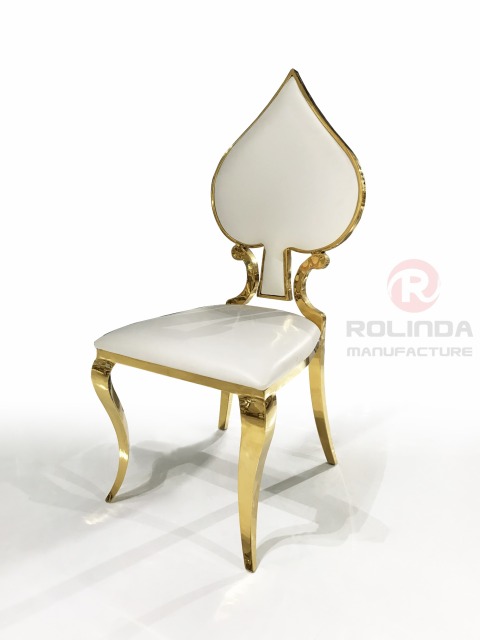 White Spade shaped backrest new white leather gold stainless steel wedding banquet chair