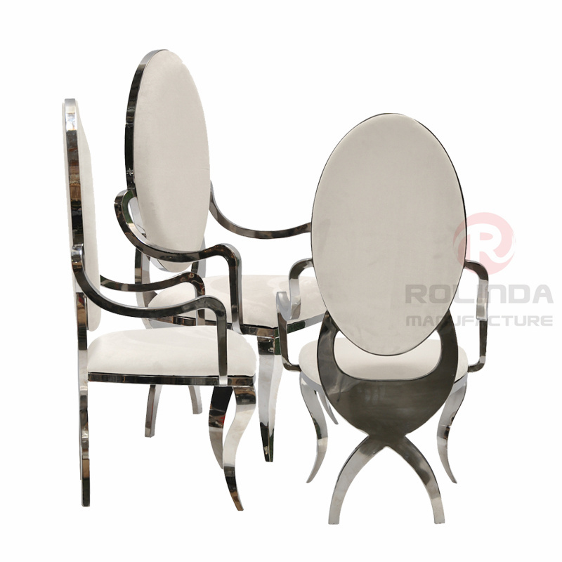 Round backrest with raised stainless steel banquet hall chairs, European style royal style chairs