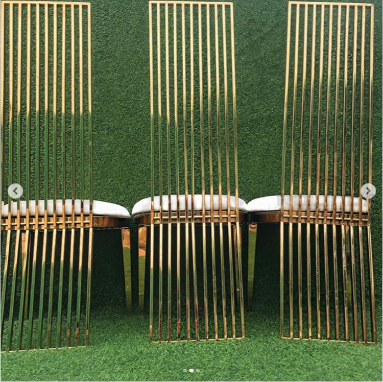 New Luxury High Back Dining Chair Stainless Steel Gold Wedding Chair Living Room Chair