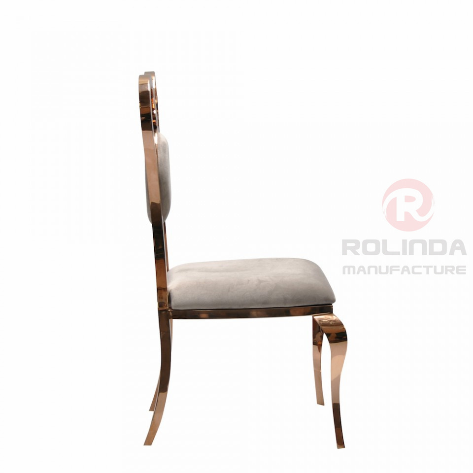 Heart shaped hollow stainless steel chair, white cushion, metal backrest, banquet hall chair for Wedding