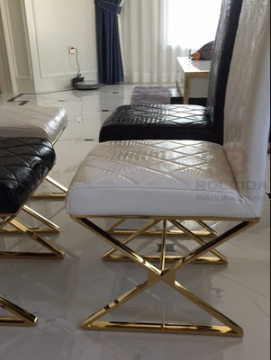 White Stainless Steel Light Luxury Dining Chair Alligator Pattern Fashion Simple Modern Dining Chair