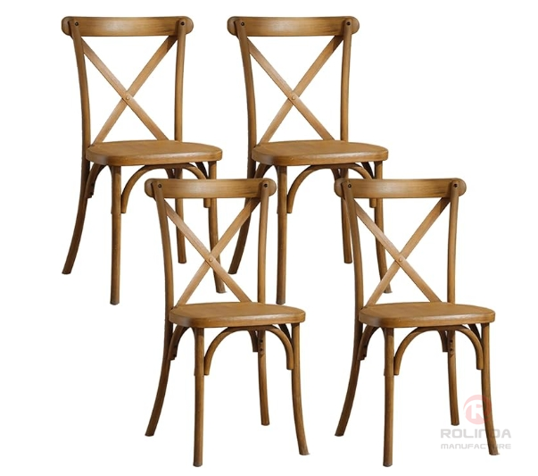 Brown stackable wedding event banquet wooden cross back chair