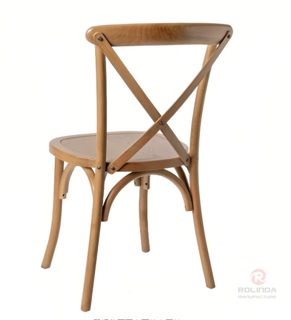 Brown stackable wedding event banquet wooden cross back chair