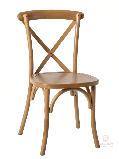 Brown stackable wedding event banquet wooden cross back chair