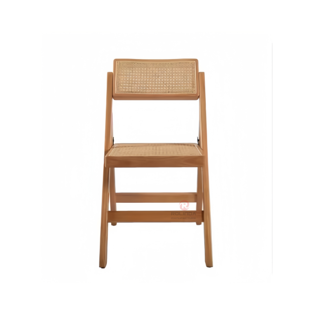 Original wood color solid wood frame garden living room outdoor wedding folding rattan chairs