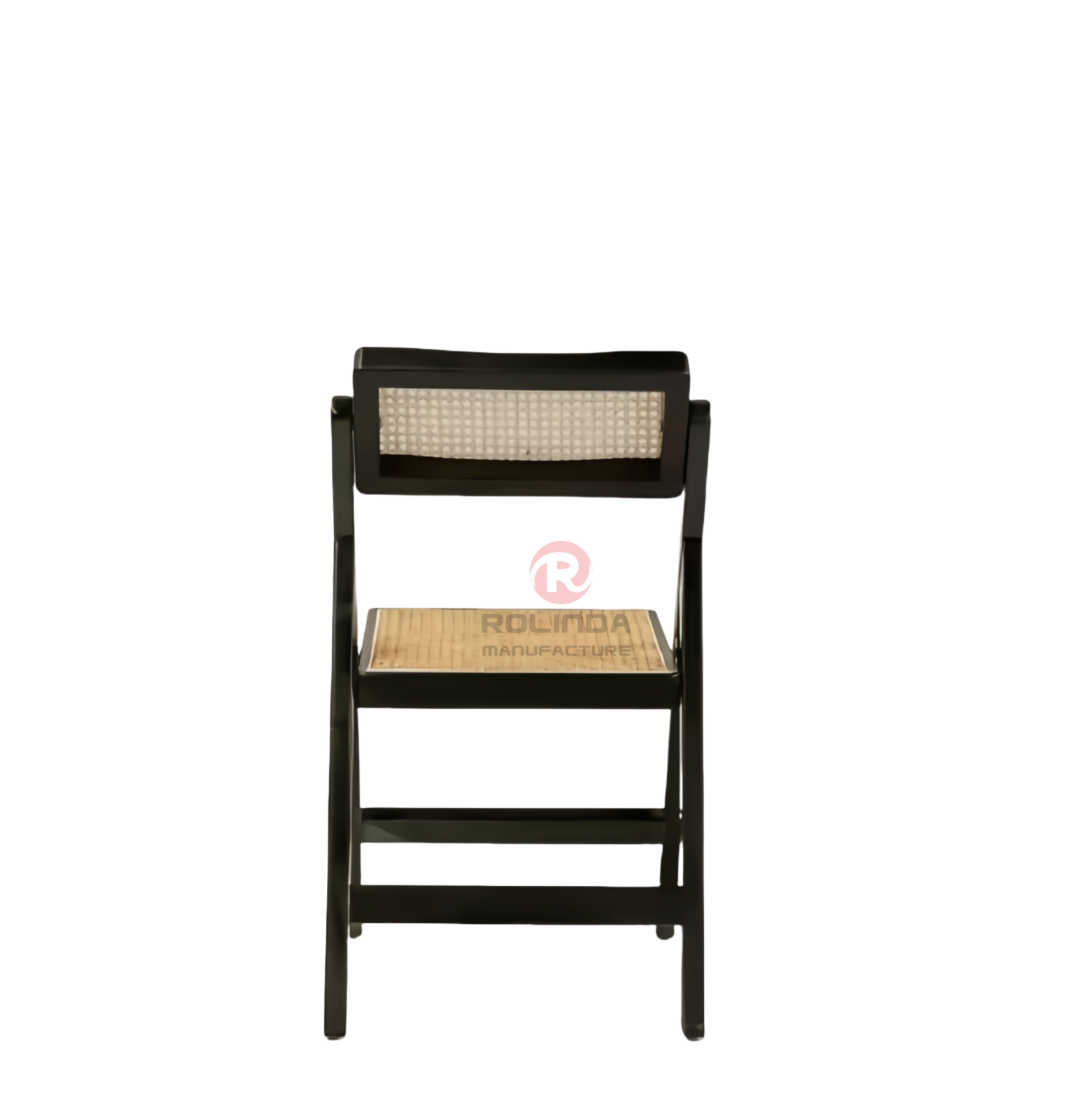 Black solid wood frame high quality natural rattan hand-woven folding chair
