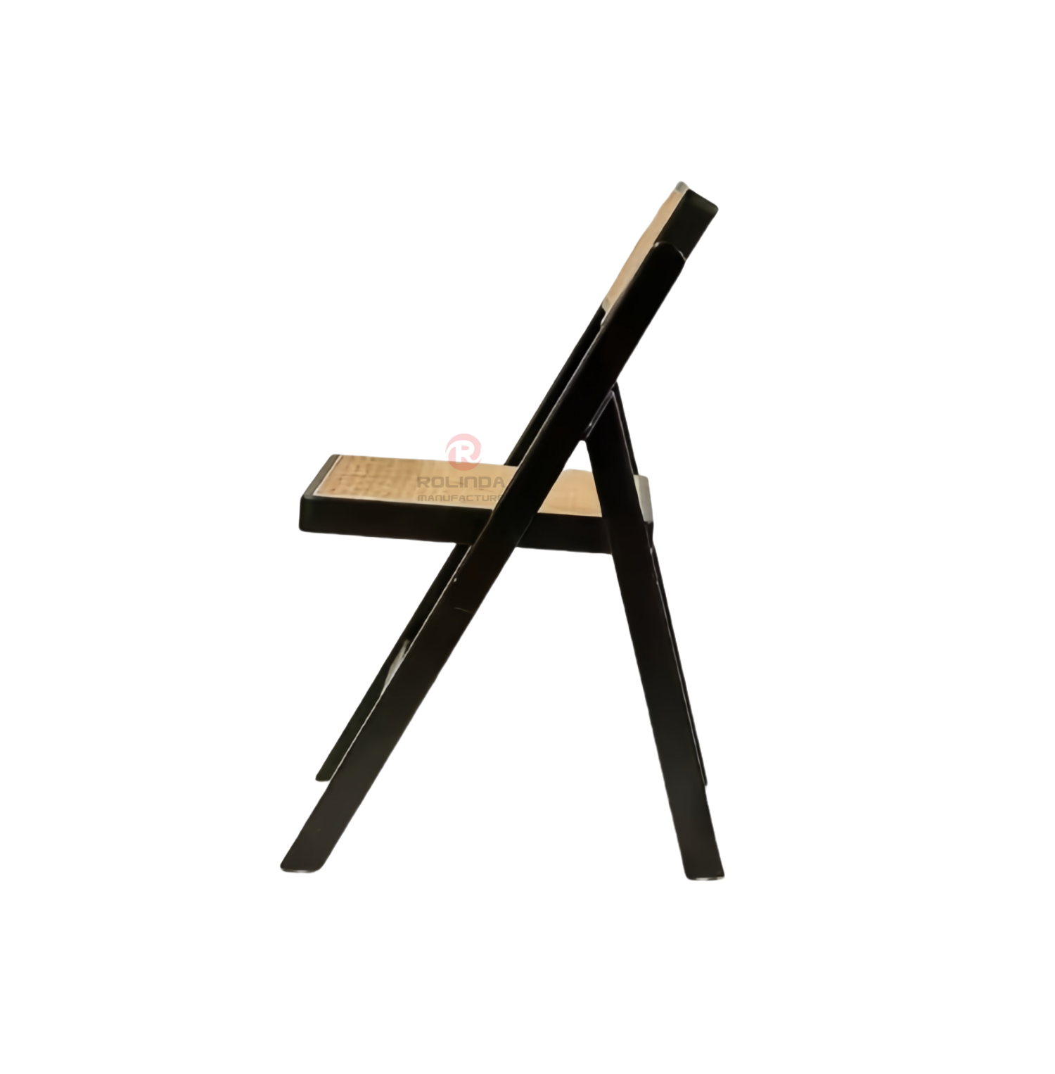 Black solid wood frame high quality natural rattan hand-woven folding chair