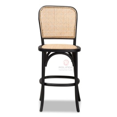 Rattan oval back bar chair with black solid wood frame