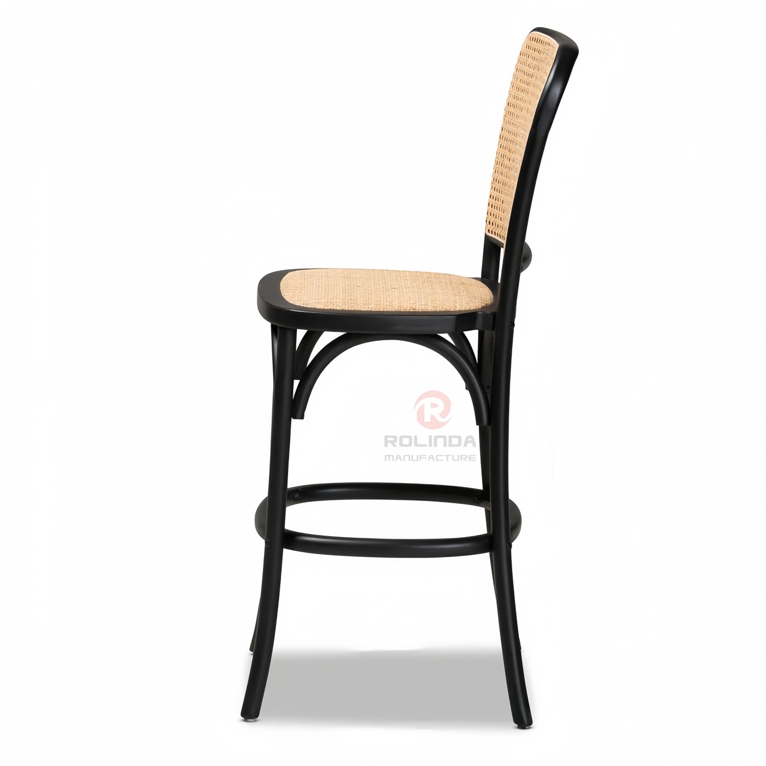 Rattan oval back bar chair with black solid wood frame