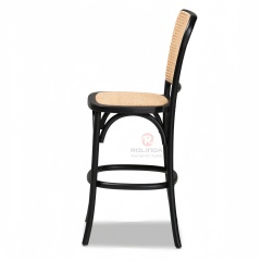 Rattan oval back bar chair with black solid wood frame
