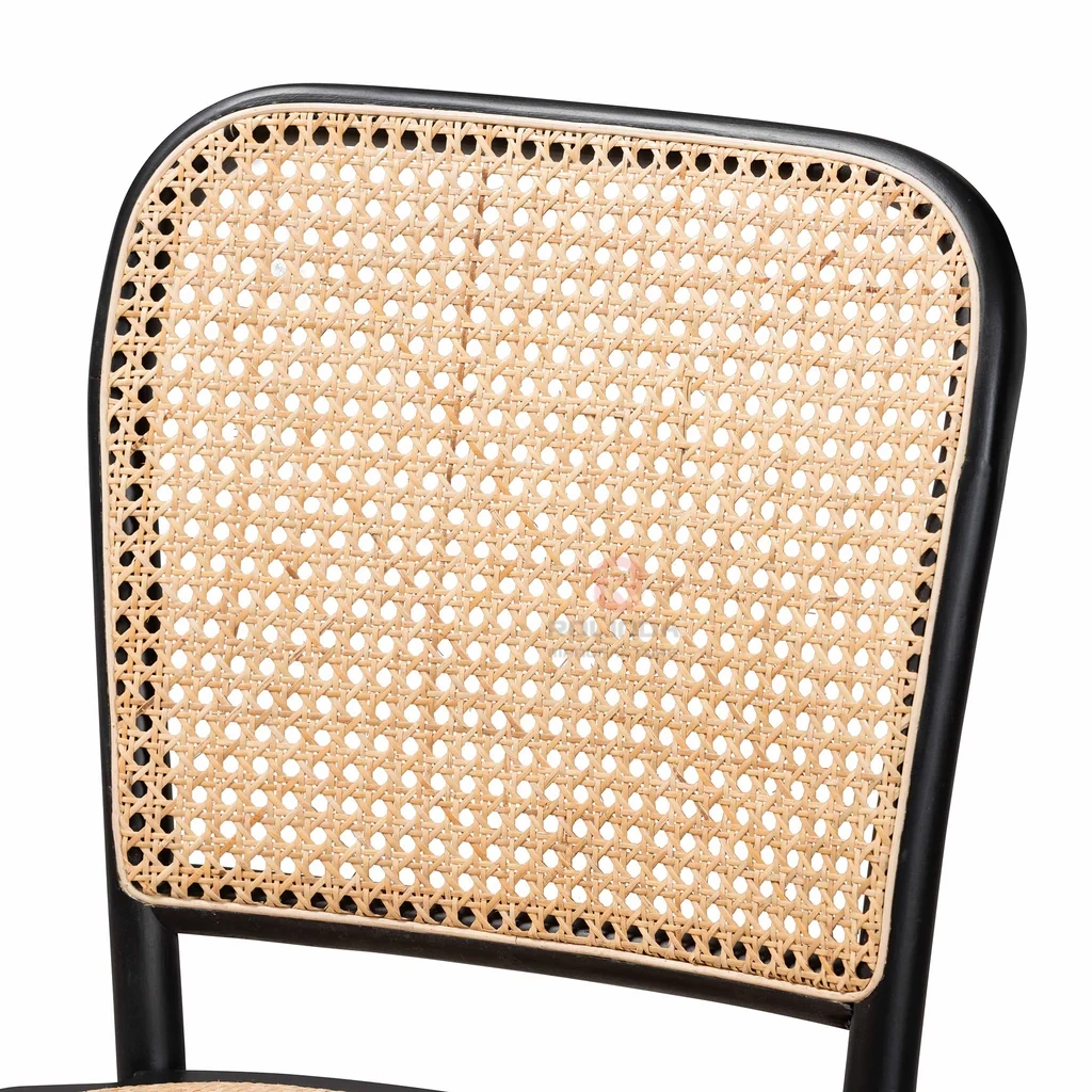 Rattan oval back bar chair with black solid wood frame