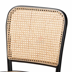 Rattan oval back bar chair with black solid wood frame