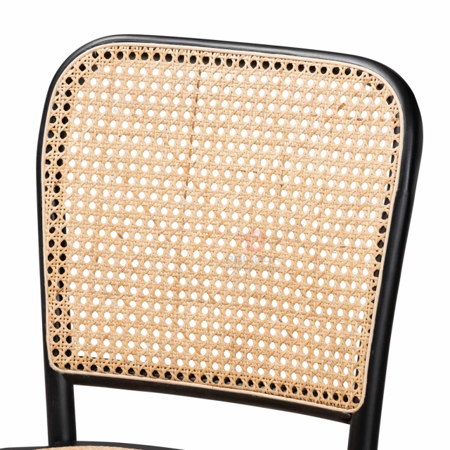 Rattan oval back bar chair with black solid wood frame