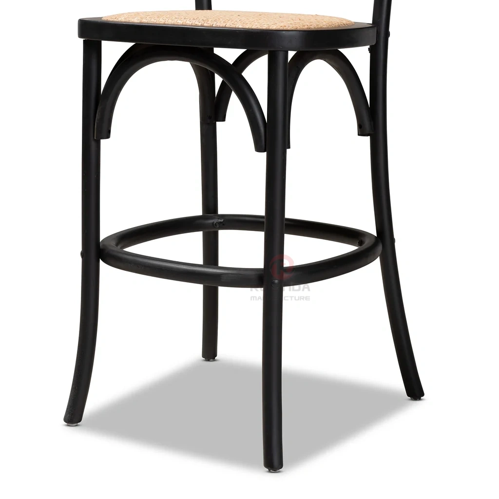 Rattan oval back bar chair with black solid wood frame