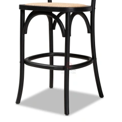 Rattan oval back bar chair with black solid wood frame