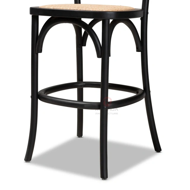 Rattan oval back bar chair with black solid wood frame