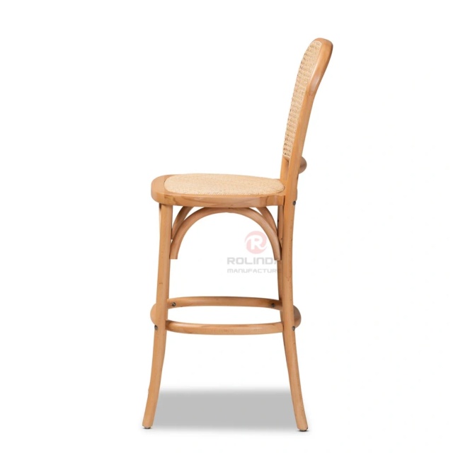 Original wood color hotel wedding bar rattan back bar chair