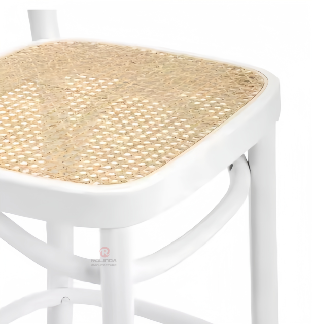 White solid wood frame Bar Wedding Cafe handwoven elliptical back bar chairs