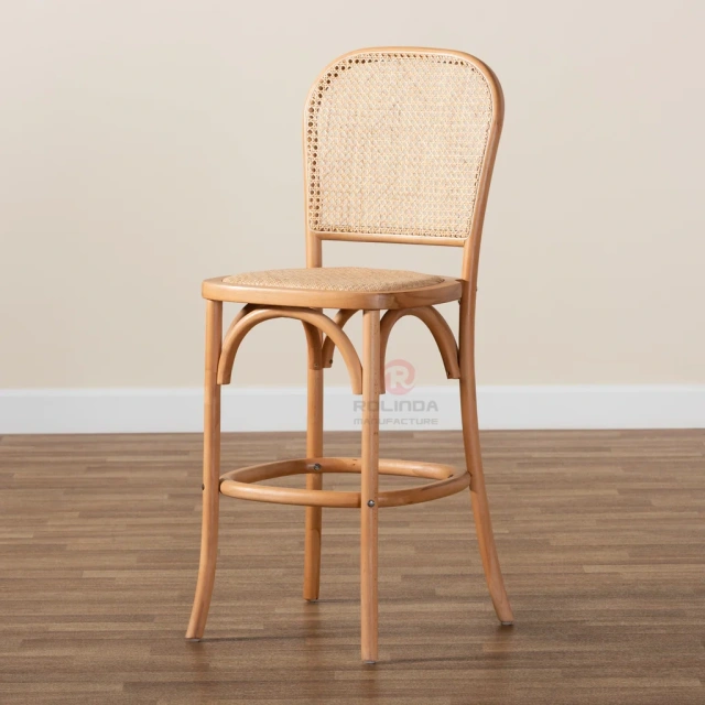 Original wood color hotel wedding bar rattan back bar chair