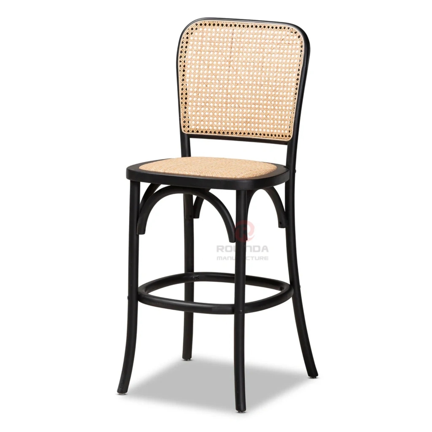 Rattan oval back bar chair with black solid wood frame