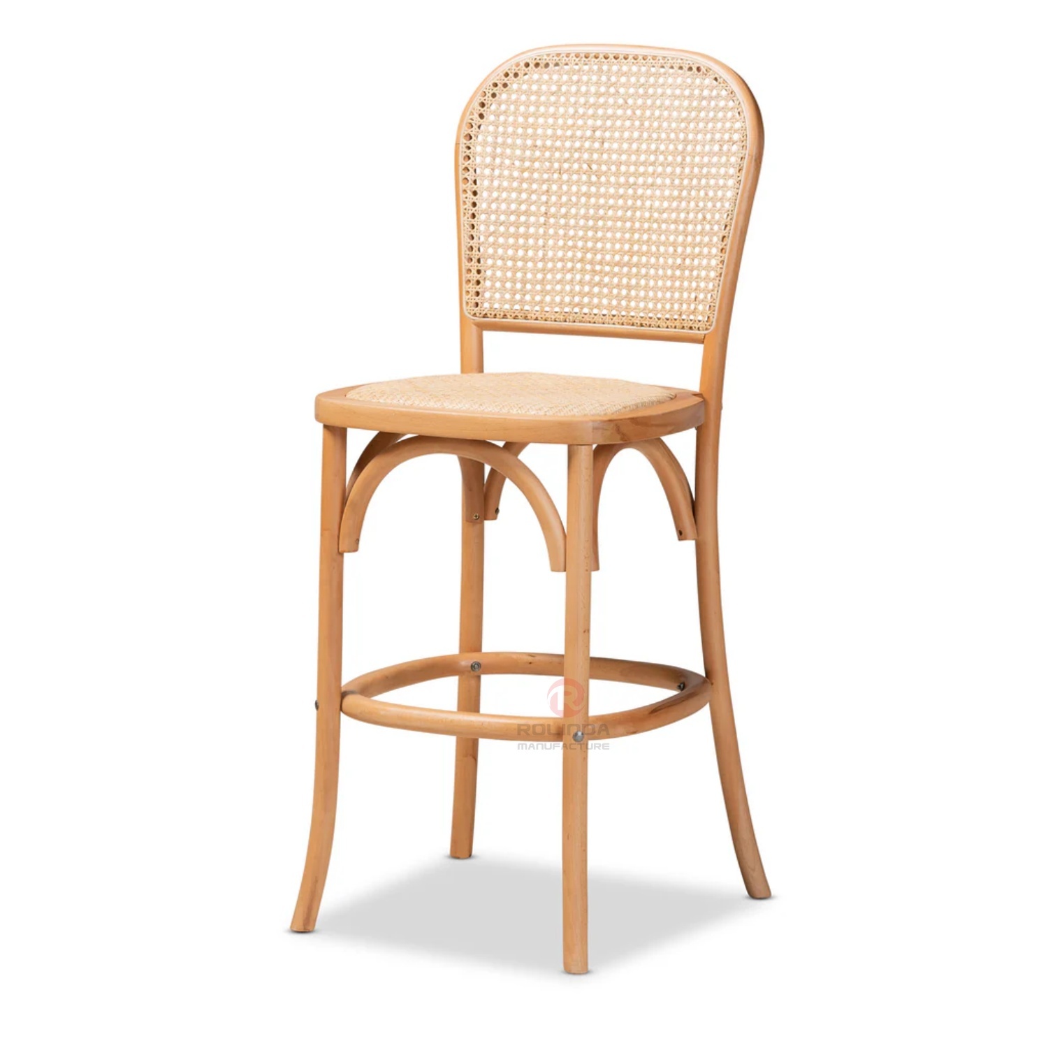 Original wood color hotel wedding bar rattan back bar chair