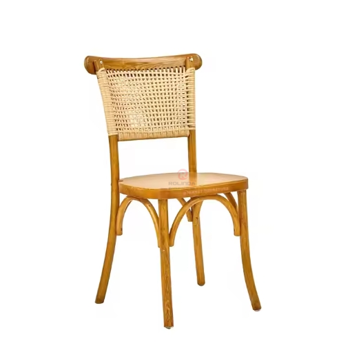 Original wood color Hotel Cafe Tavern Restaurant Solid wood frame hand-woven chairs