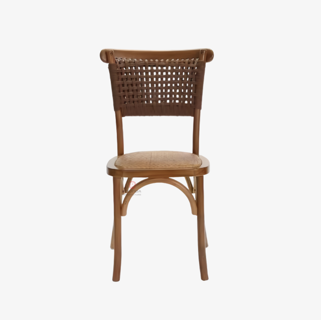Brown solid wood frame Cafe Restaurant Hotel rattan chairs