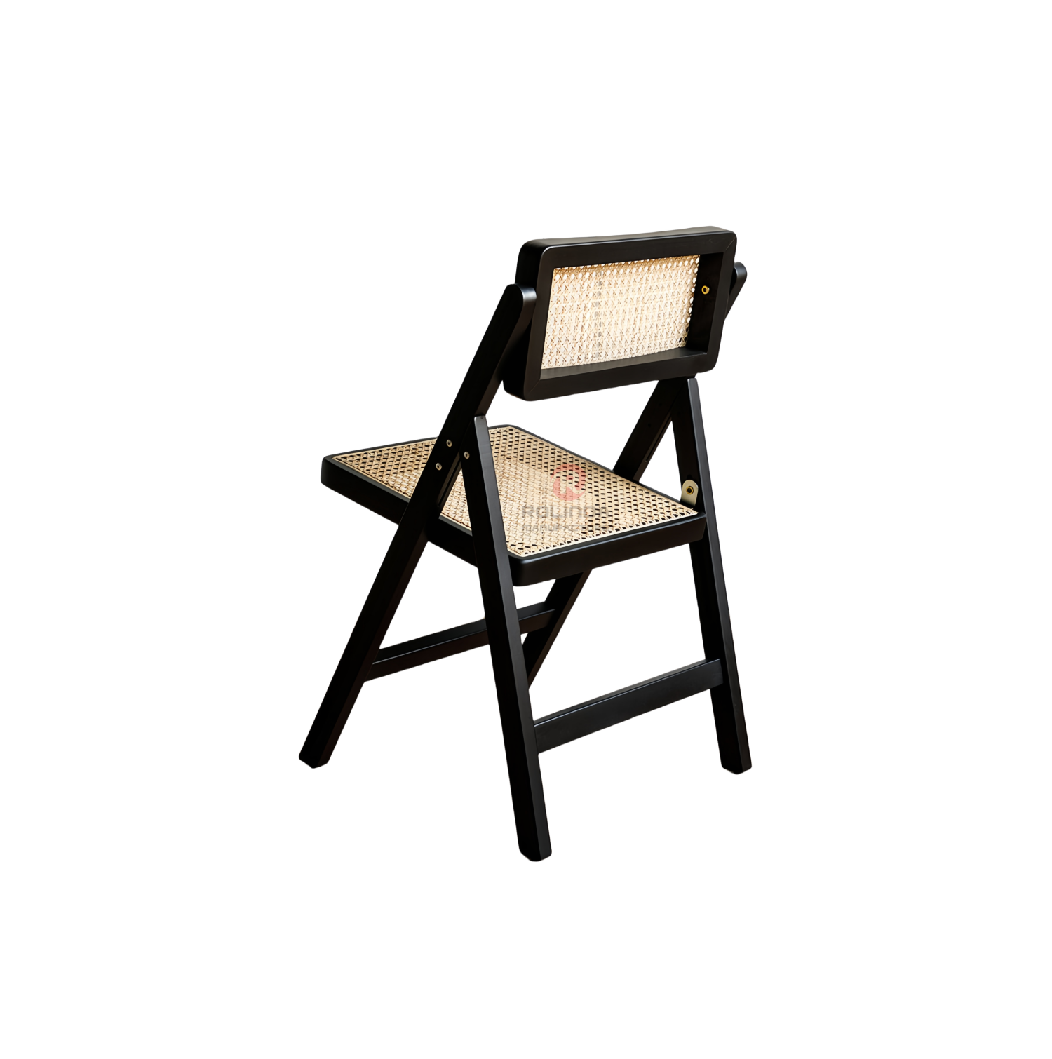 Black solid wood frame high quality natural rattan hand-woven folding chair