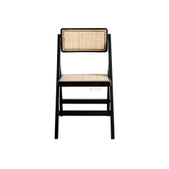 Black solid wood frame high quality natural rattan hand-woven folding chair