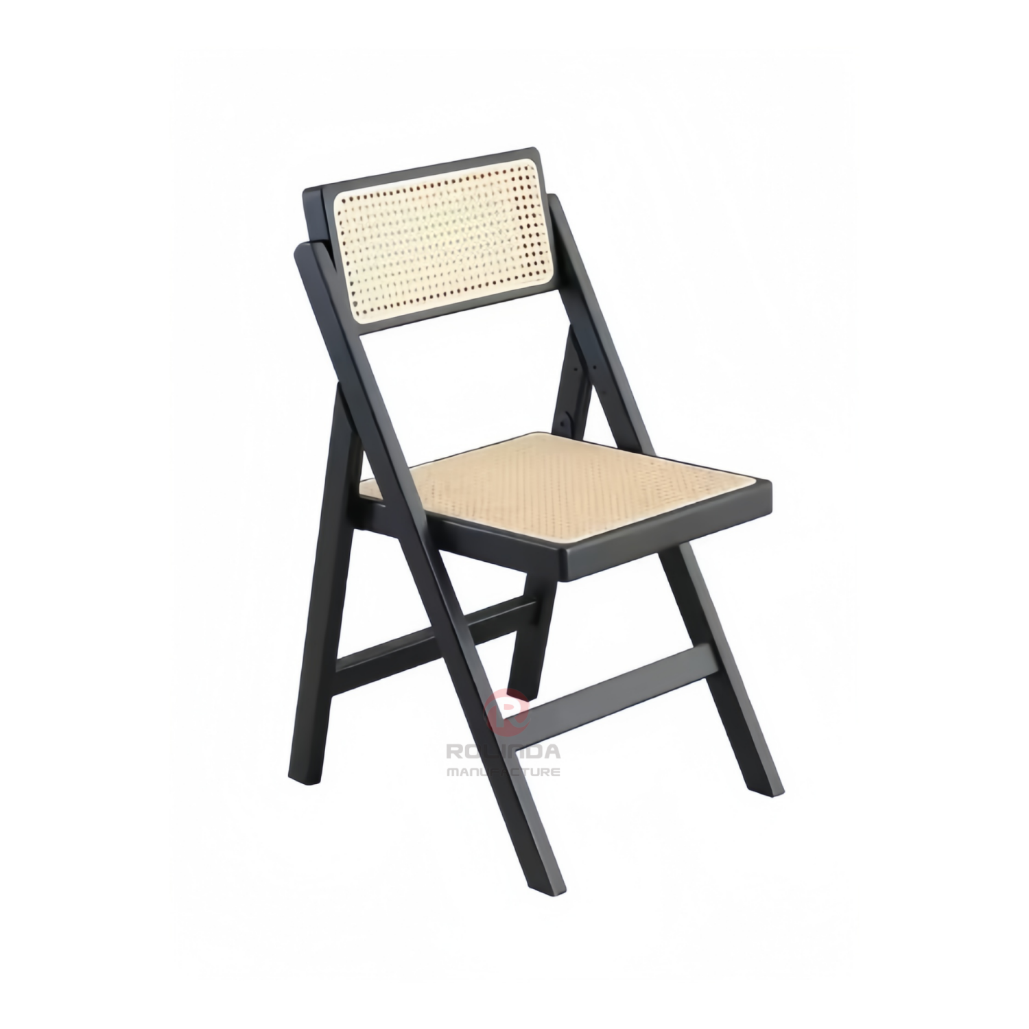 Black solid wood frame high quality natural rattan hand-woven folding chair