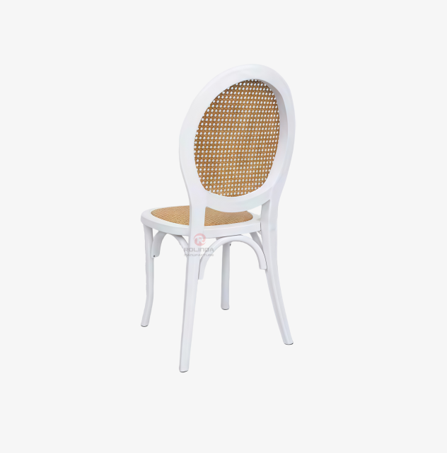 White wedding party chairs Solid wood frame rattan oval back chairs