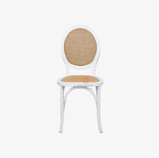 White wedding party chairs Solid wood frame rattan oval back chairs