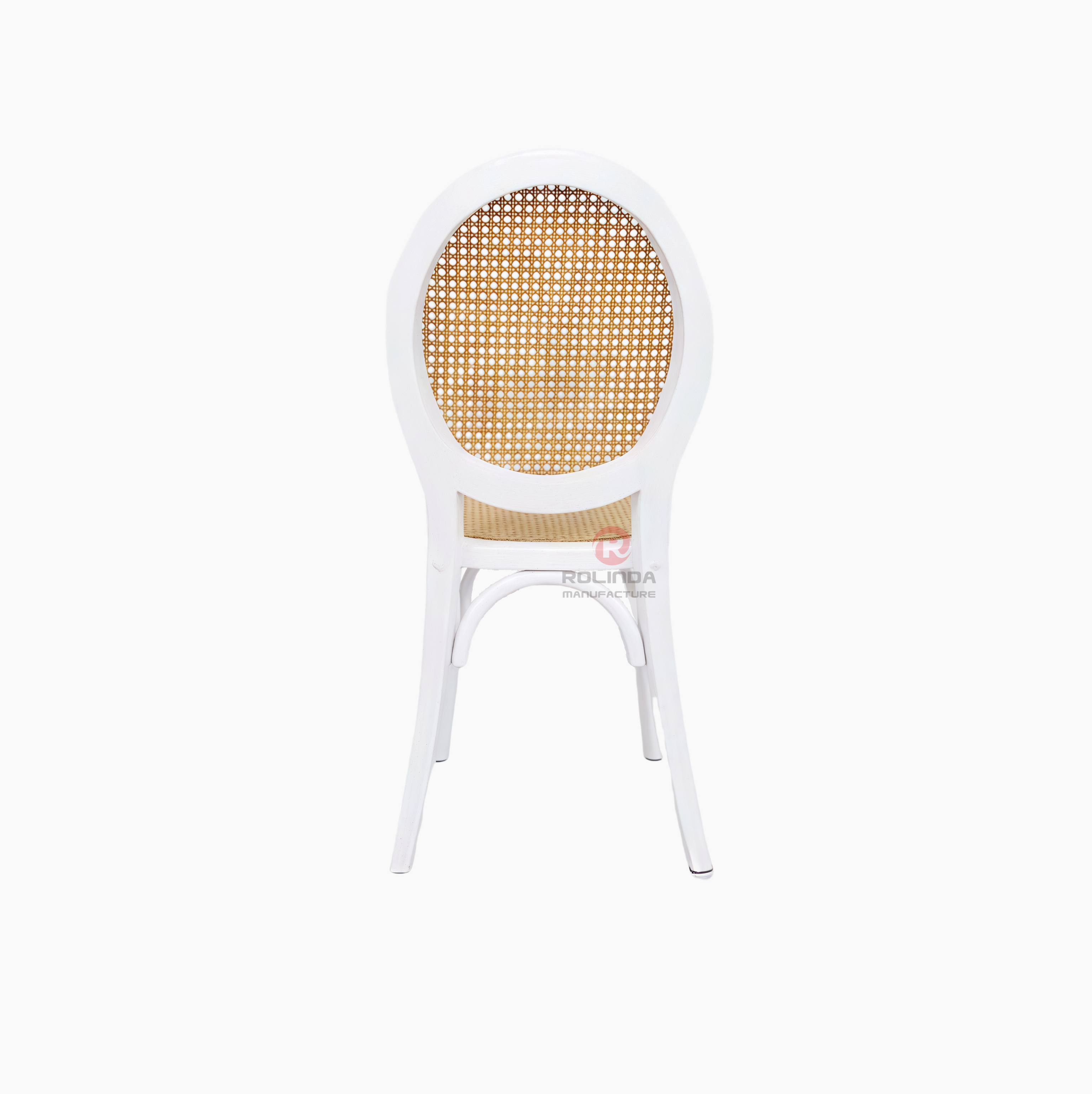 White wedding party chairs Solid wood frame rattan oval back chairs