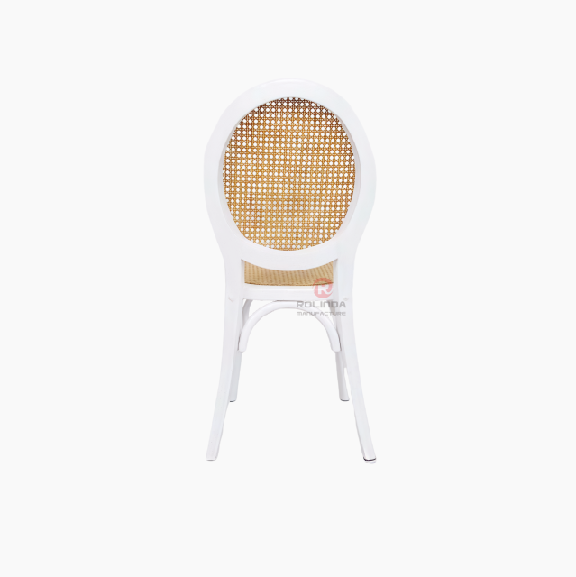 White wedding party chairs Solid wood frame rattan oval back chairs