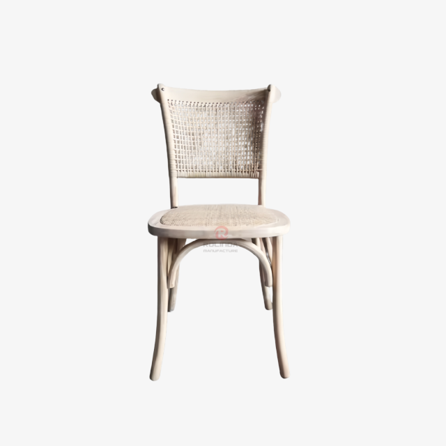 Wedding tavern restaurant party with white solid wood frame rattan woven chairs