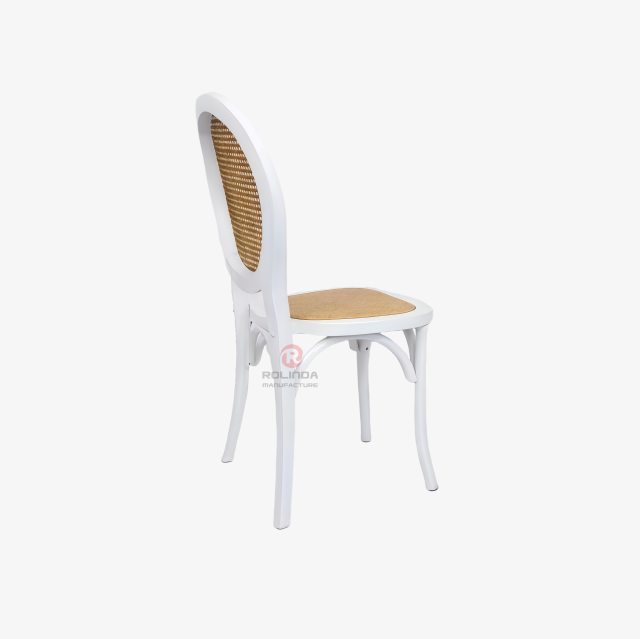 White wedding party chairs Solid wood frame rattan oval back chairs