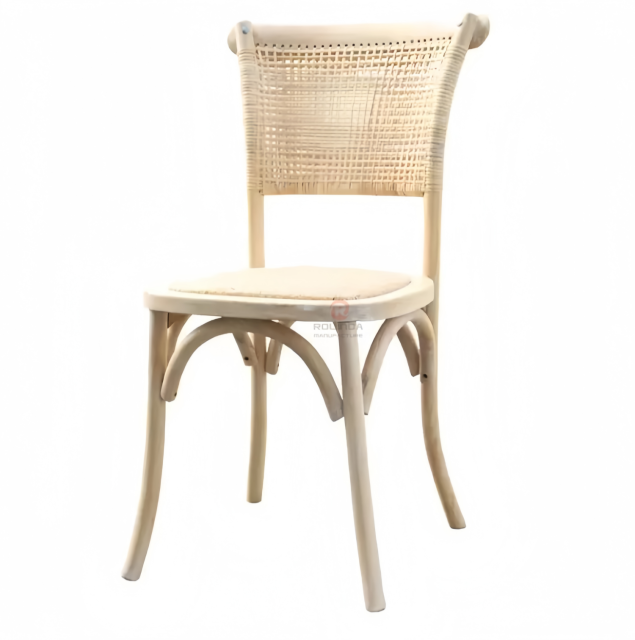 Wedding tavern restaurant party with white solid wood frame rattan woven chairs