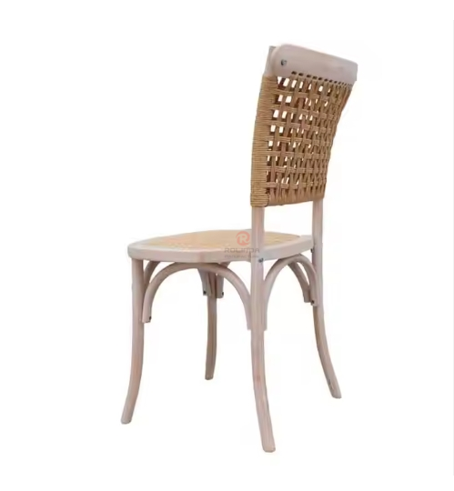 Wedding tavern restaurant party with white solid wood frame rattan woven chairs