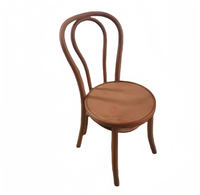 The brown Wedding Banquet dining room chairs are stackable solid wood thonet chairs