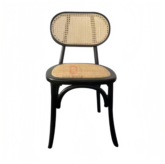 Black Wedding Restaurant Cafe Solid wood frame hand-woven oval back chairs