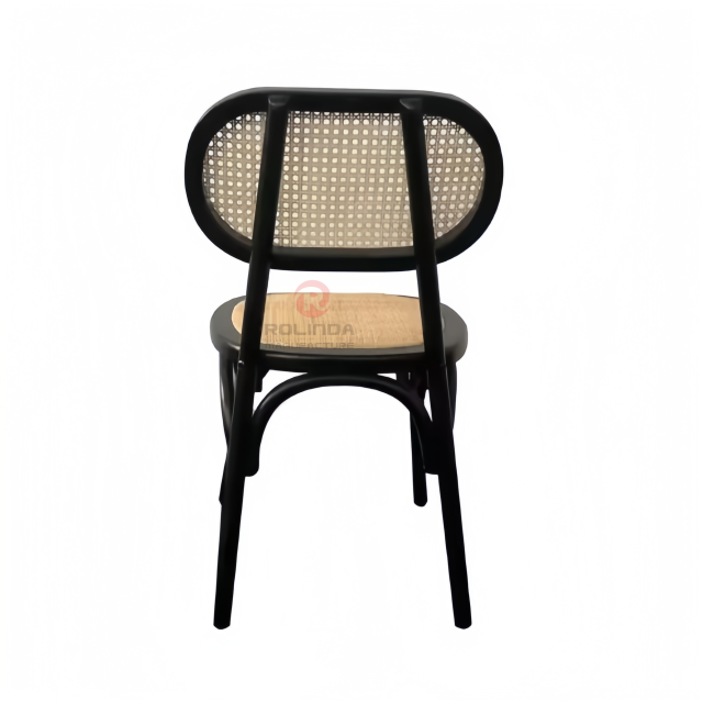 Black Wedding Restaurant Cafe Solid wood frame hand-woven oval back chairs