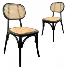 Black Wedding Restaurant Cafe Solid wood frame hand-woven oval back chairs